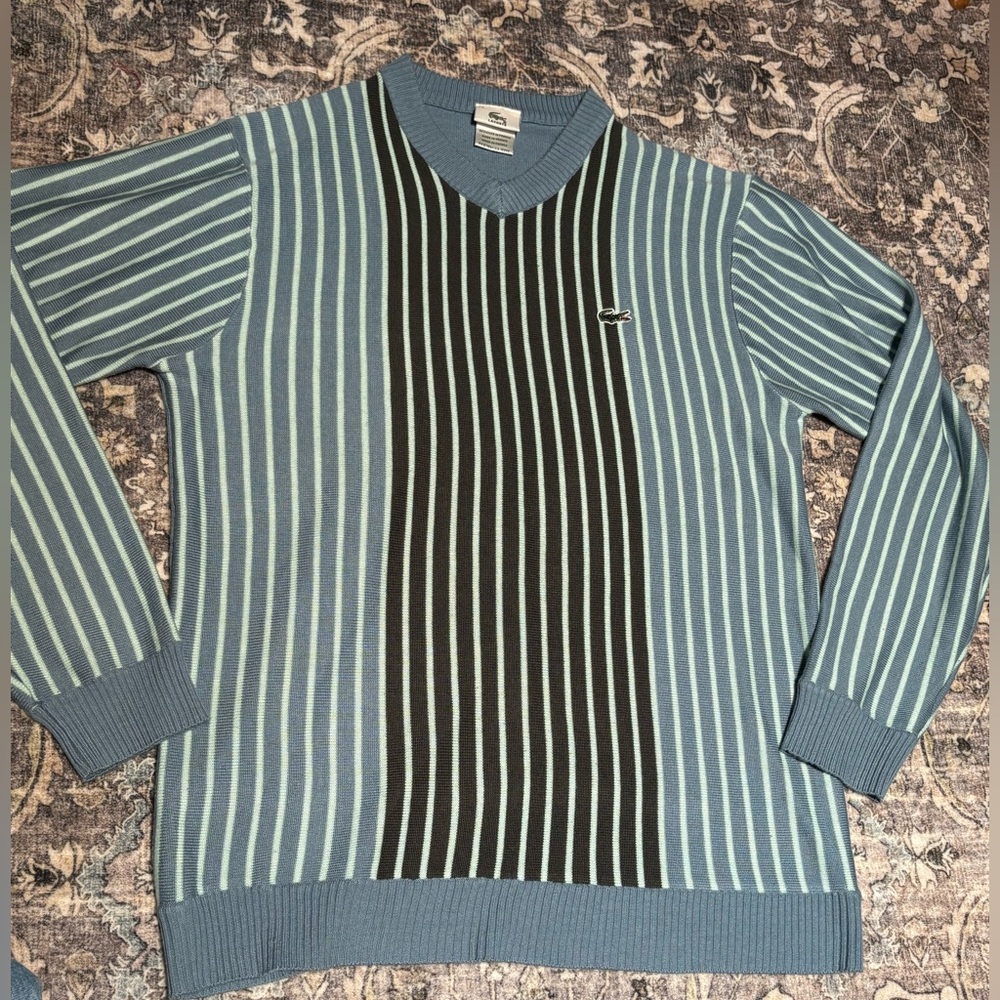 Lactose Vintage Striped Blue and Black Sweater Large Made in France